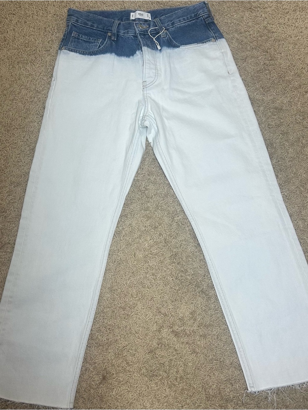 MANGO MNG NWOT Two Tone Dip Dye Straight Leg Button Fly Jeans Size 6 - Picture 2 of 8